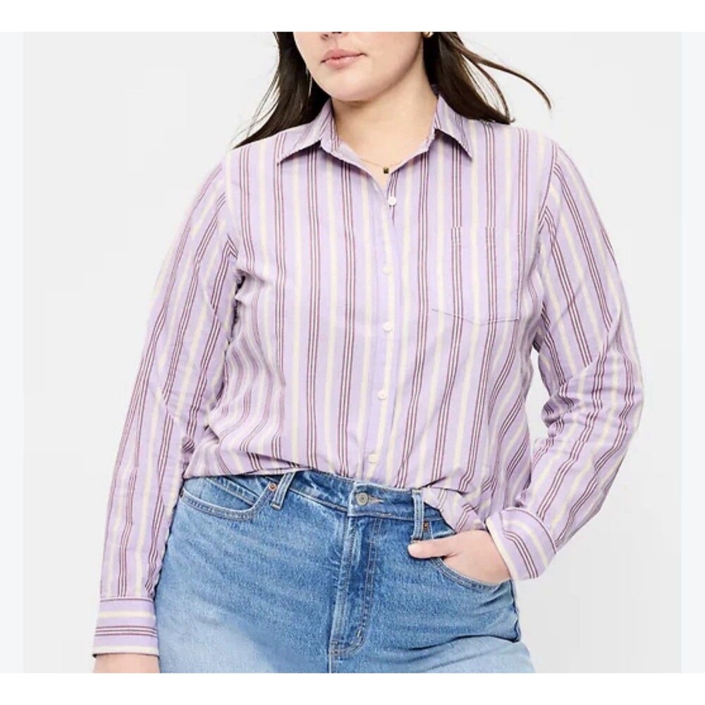 Old Navy Shirt Button Down Purple Stripe Classic Minimalist Preppy Medium NWT